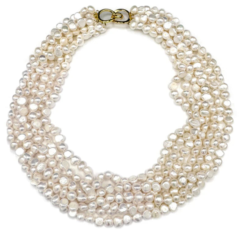 7-strand Keshi Necklace on Gold