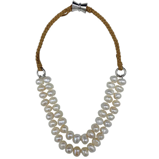 Short Bombay Necklace in White/Tan