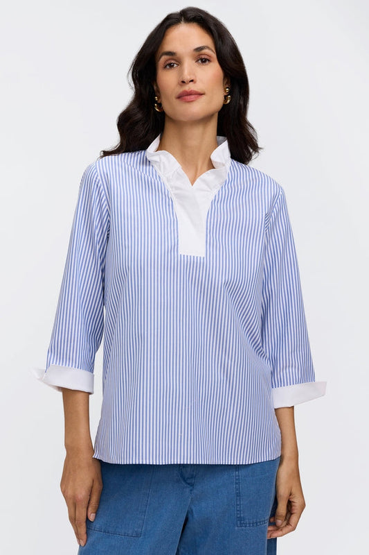 Tammy No Iron Pinpoint Striped 3/4 Sleeve Popover Shirt