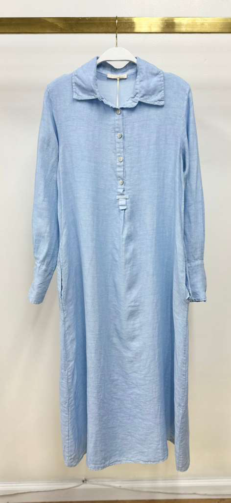 Linen Long Sleeve Maxi Shirt Dress
