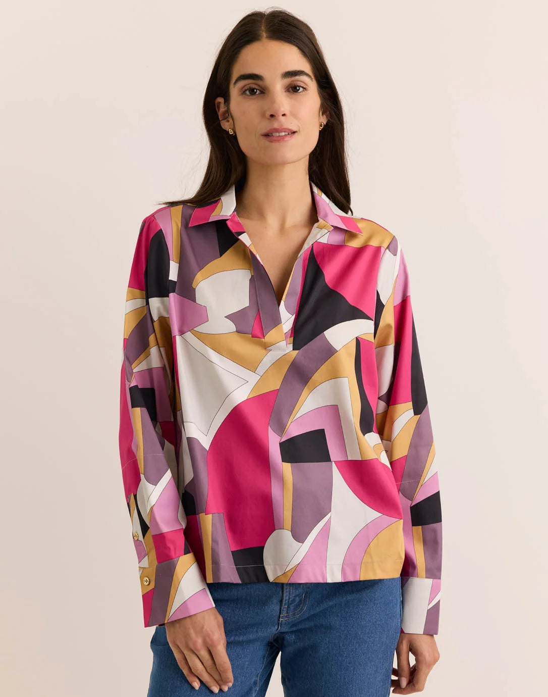 Mona Long Sleeve Abstract Graphic Top