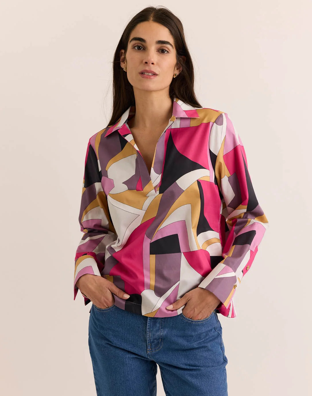 Mona Long Sleeve Abstract Graphic Top