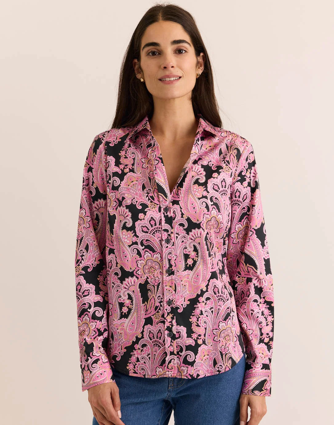 Clarice Long Sleeve Bordeaux Paisley Shirt