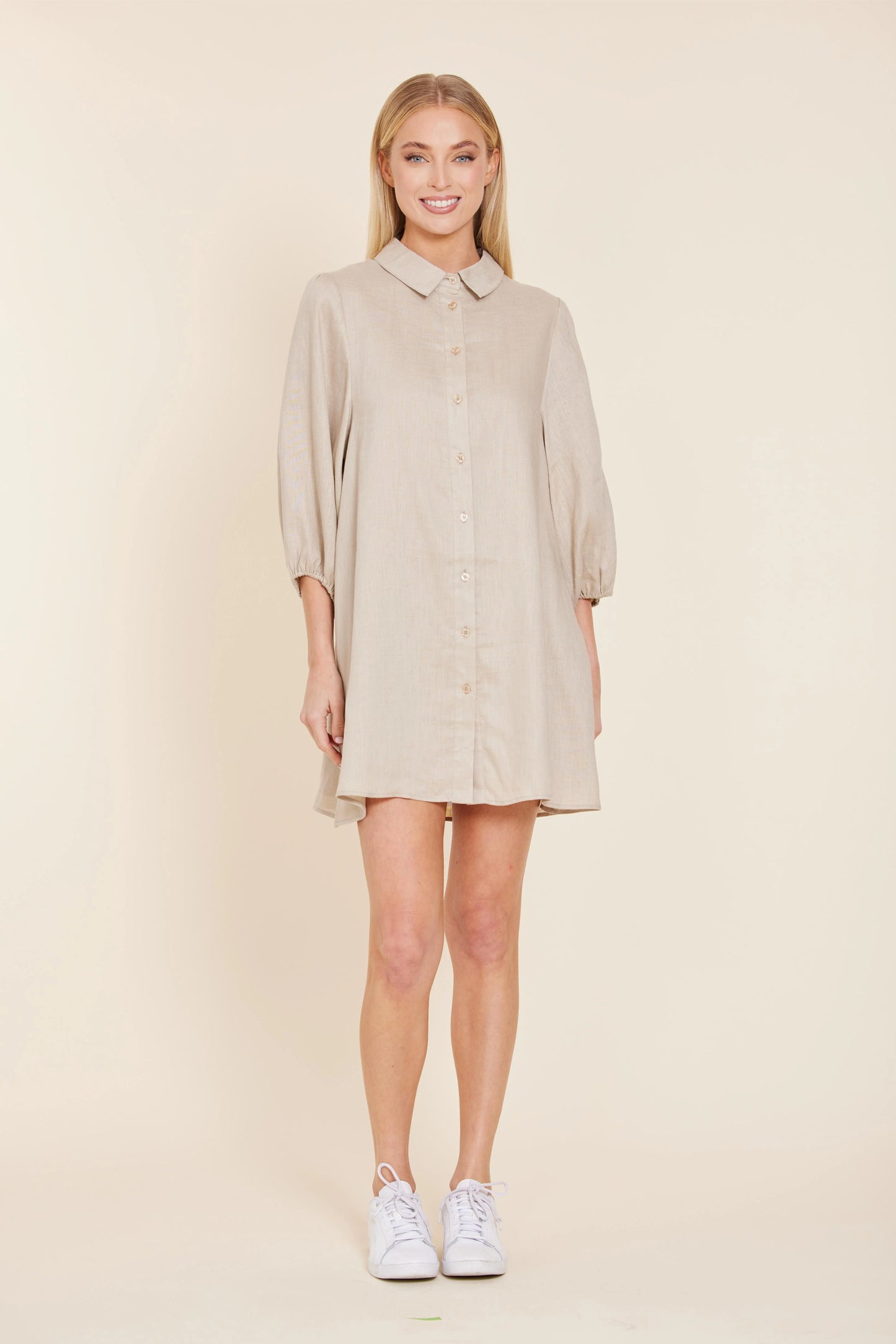 Linen Exaggerated Sleeve Dress