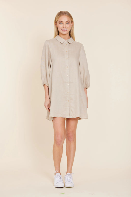 Linen Exaggerated Sleeve Dress