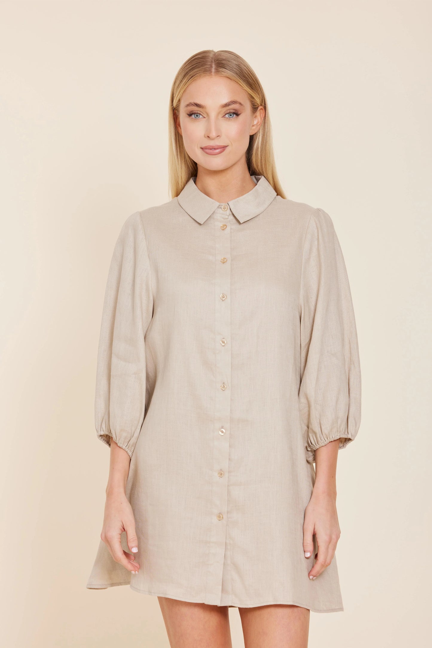 Linen Exaggerated Sleeve Dress
