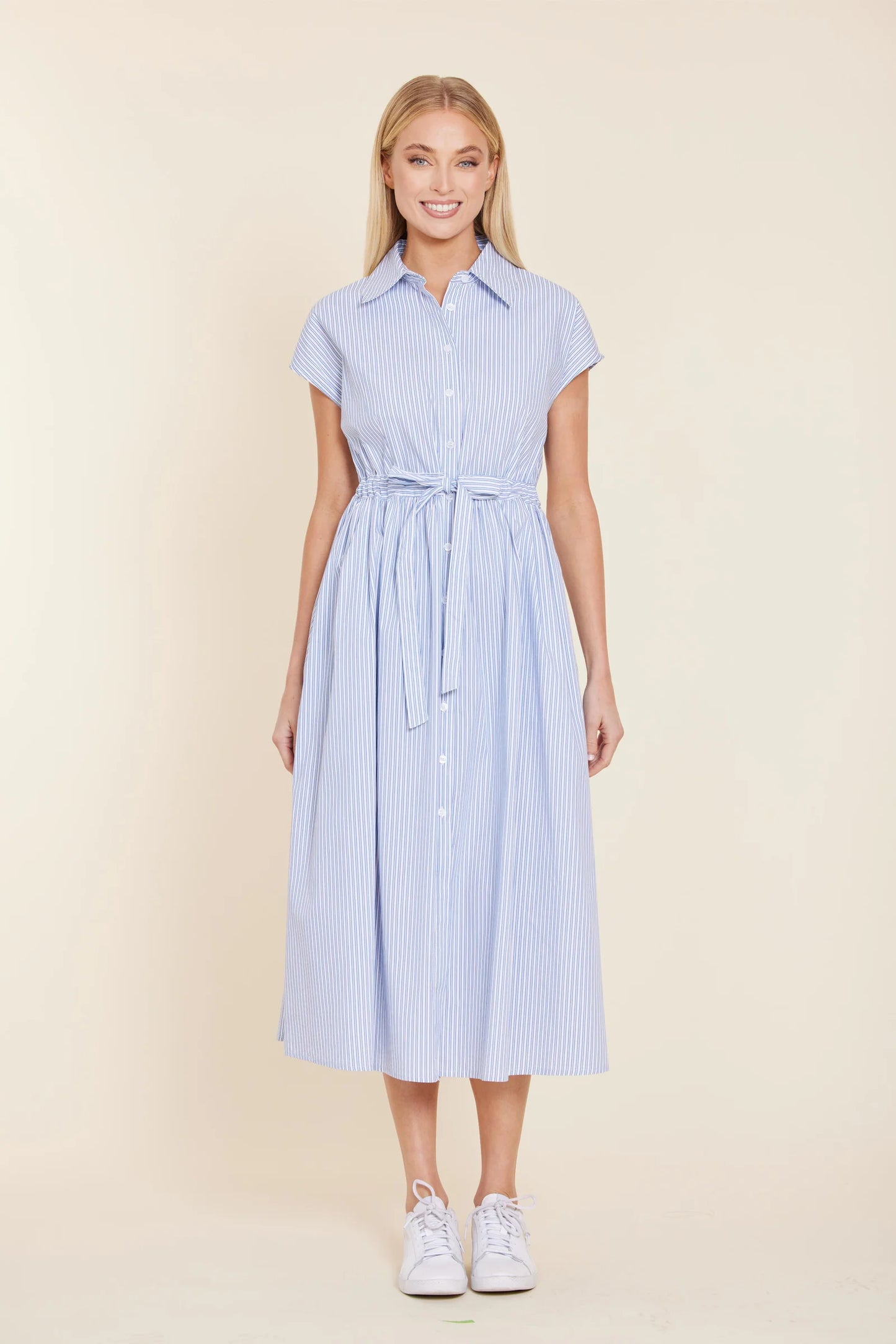 Poplin Belted Shirt Midi Dress
