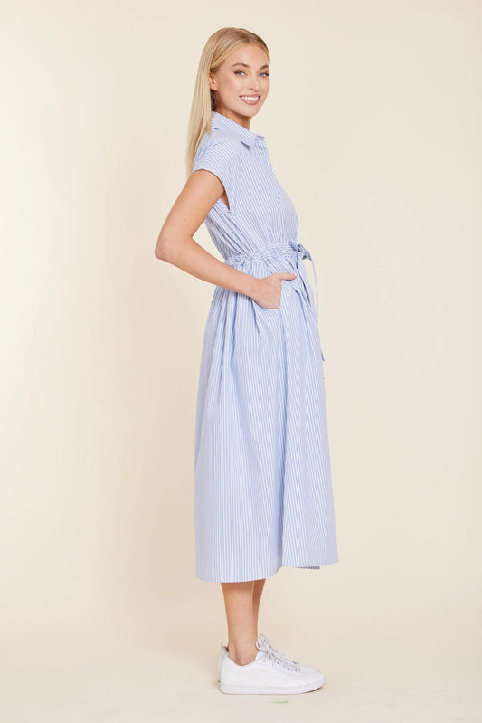 Poplin Belted Shirt Midi Dress