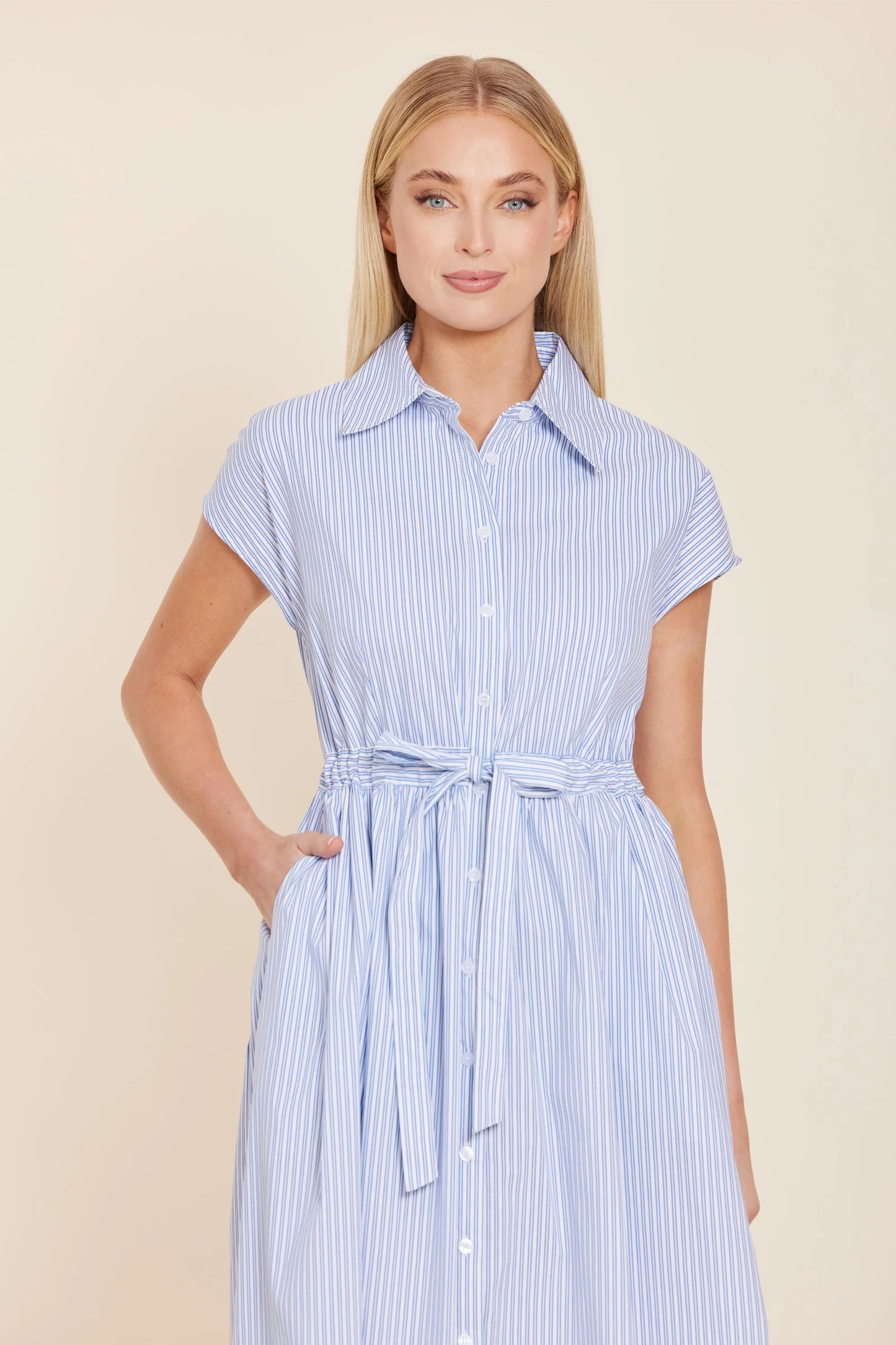 Poplin Belted Shirt Midi Dress