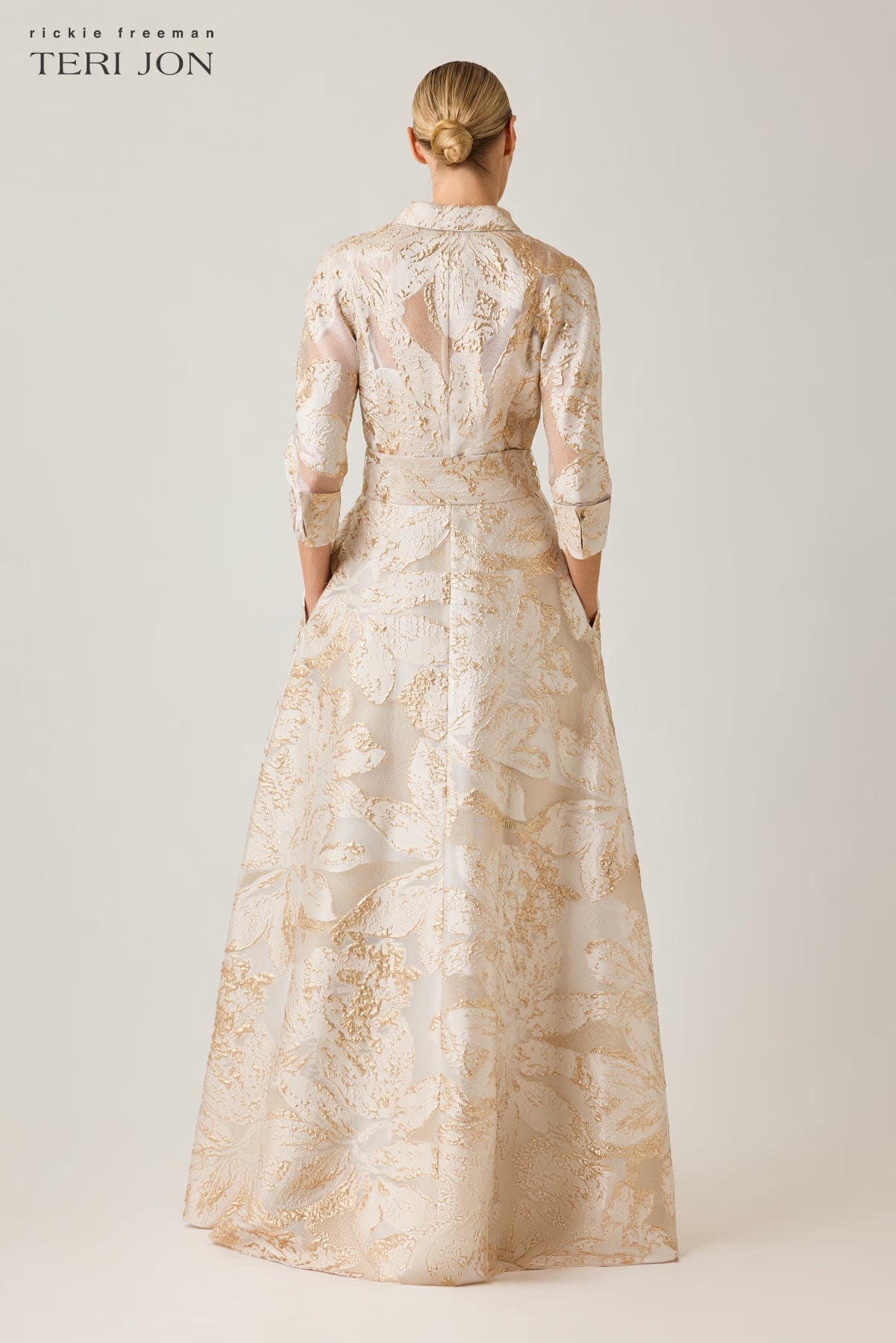 Metallic Burn Out Jacquard Shirt Waist Gown.