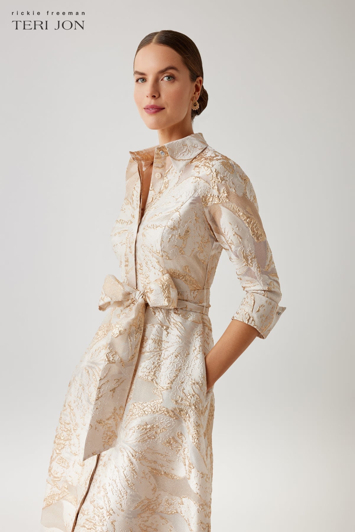 Metallic Burn Out Jacquard Shirt Waist Gown.