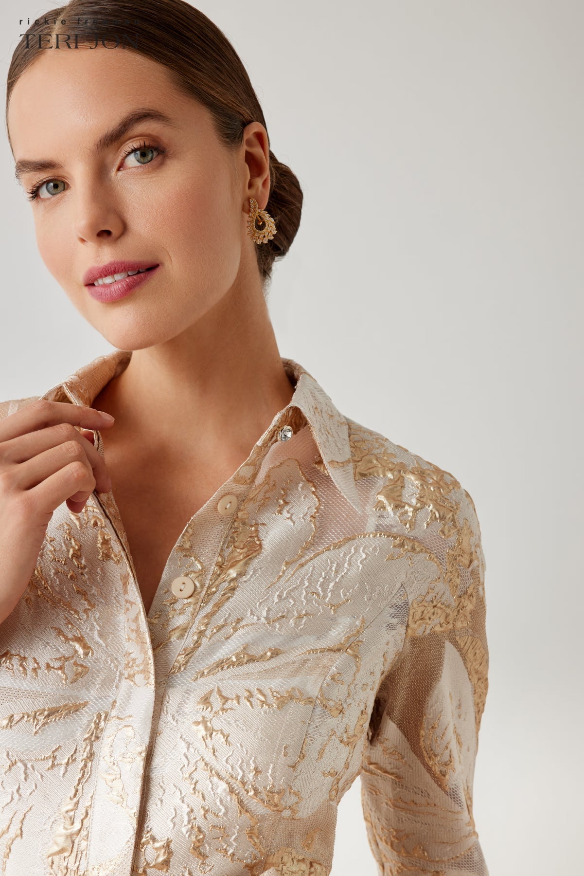 Metallic Burn Out Jacquard Shirt Waist Gown.