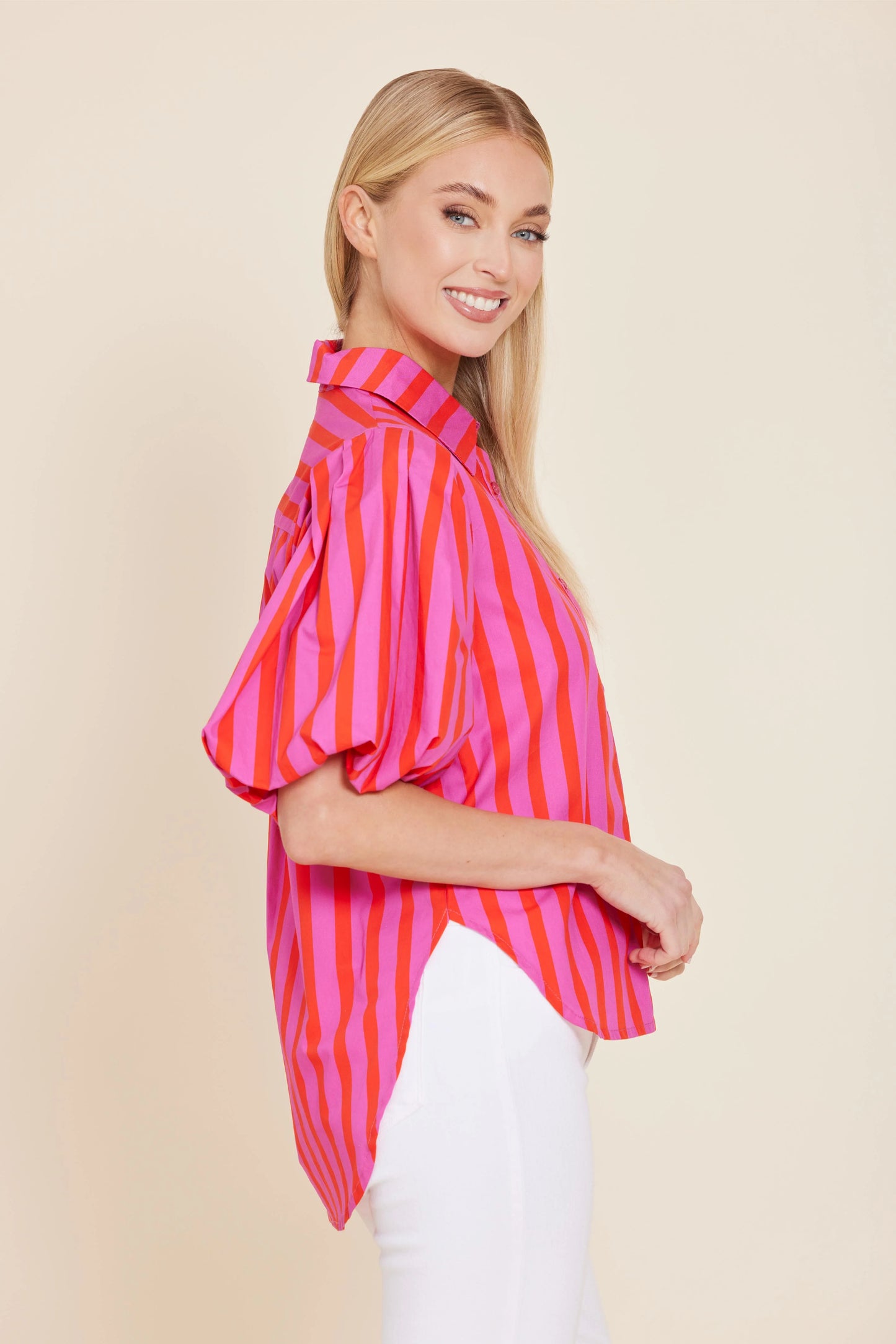 Poplin Puff Shoulder Top