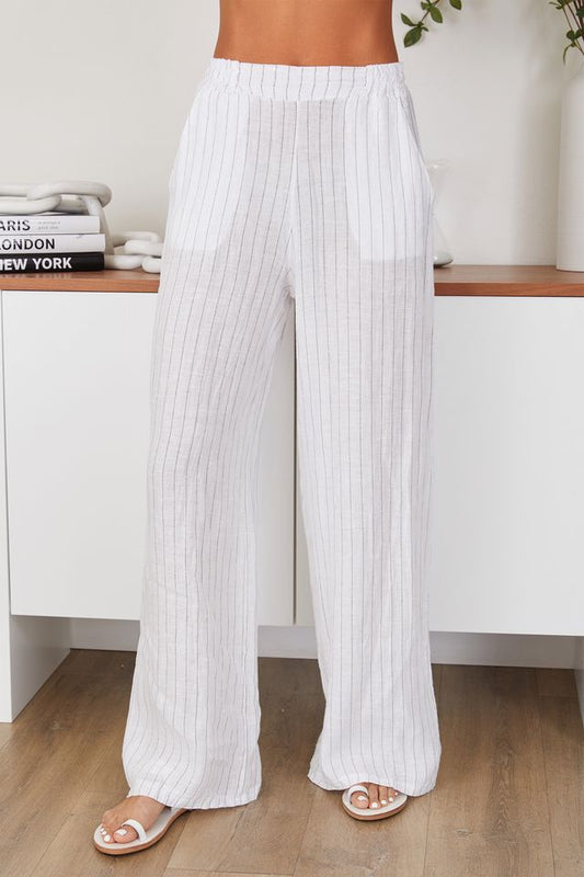 Pinstripe Linen Flat Front Pant