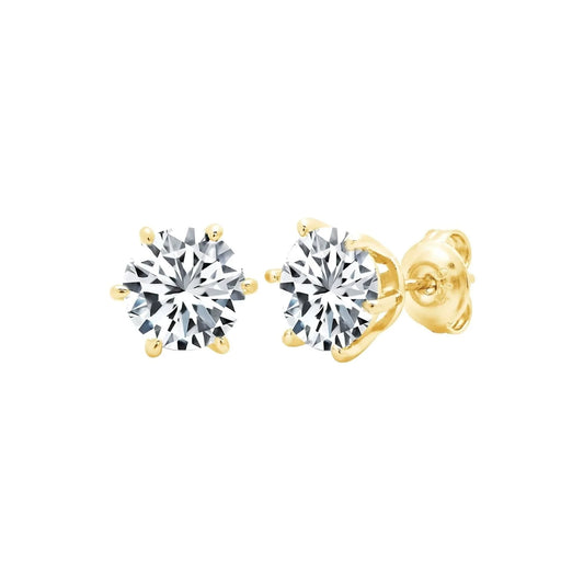 2ct 6 Prong Brilliant Stud Earrings Finished in Gold