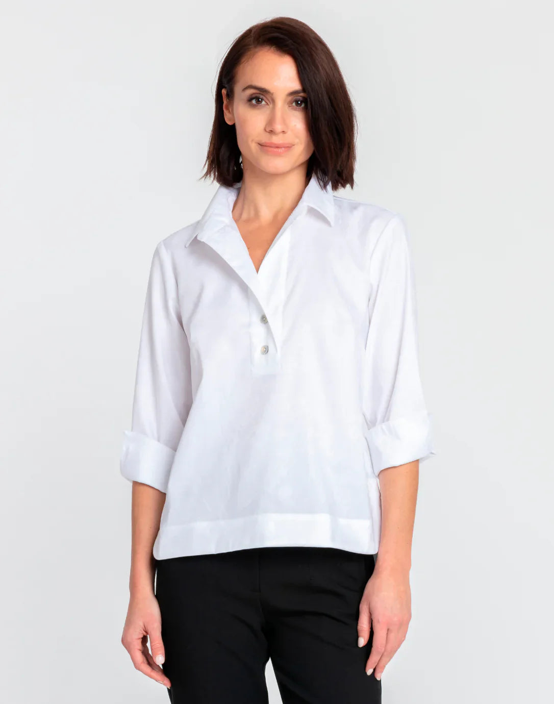 3/4 Sleeve Aileen Top in White - Tops-Woven/Blouses