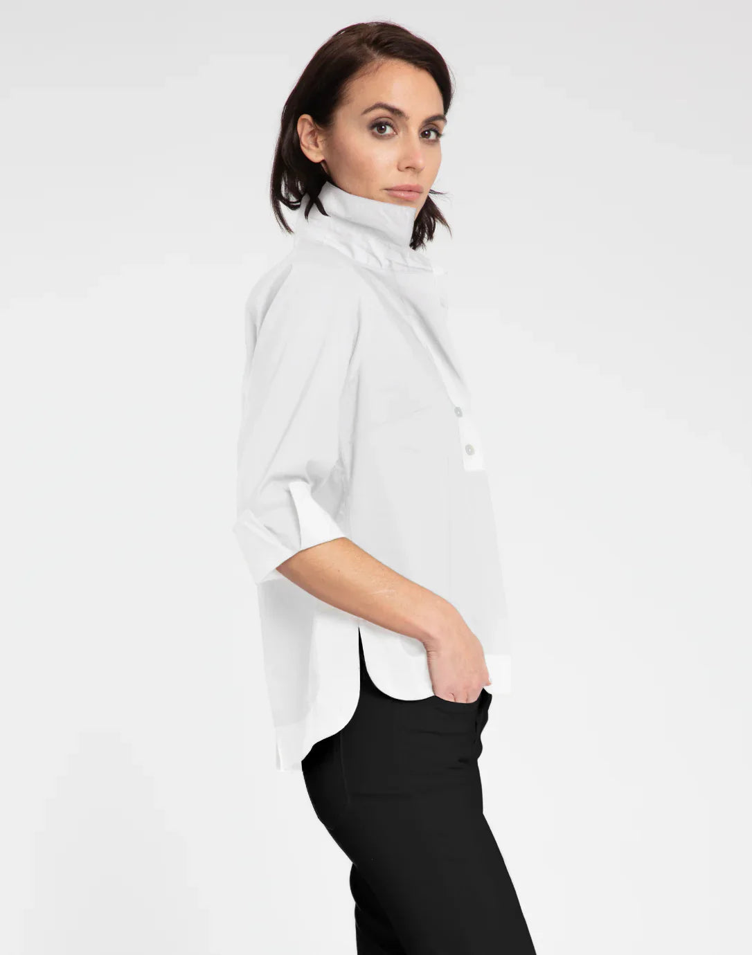 3/4 Sleeve Aileen Top in White - Tops-Woven/Blouses