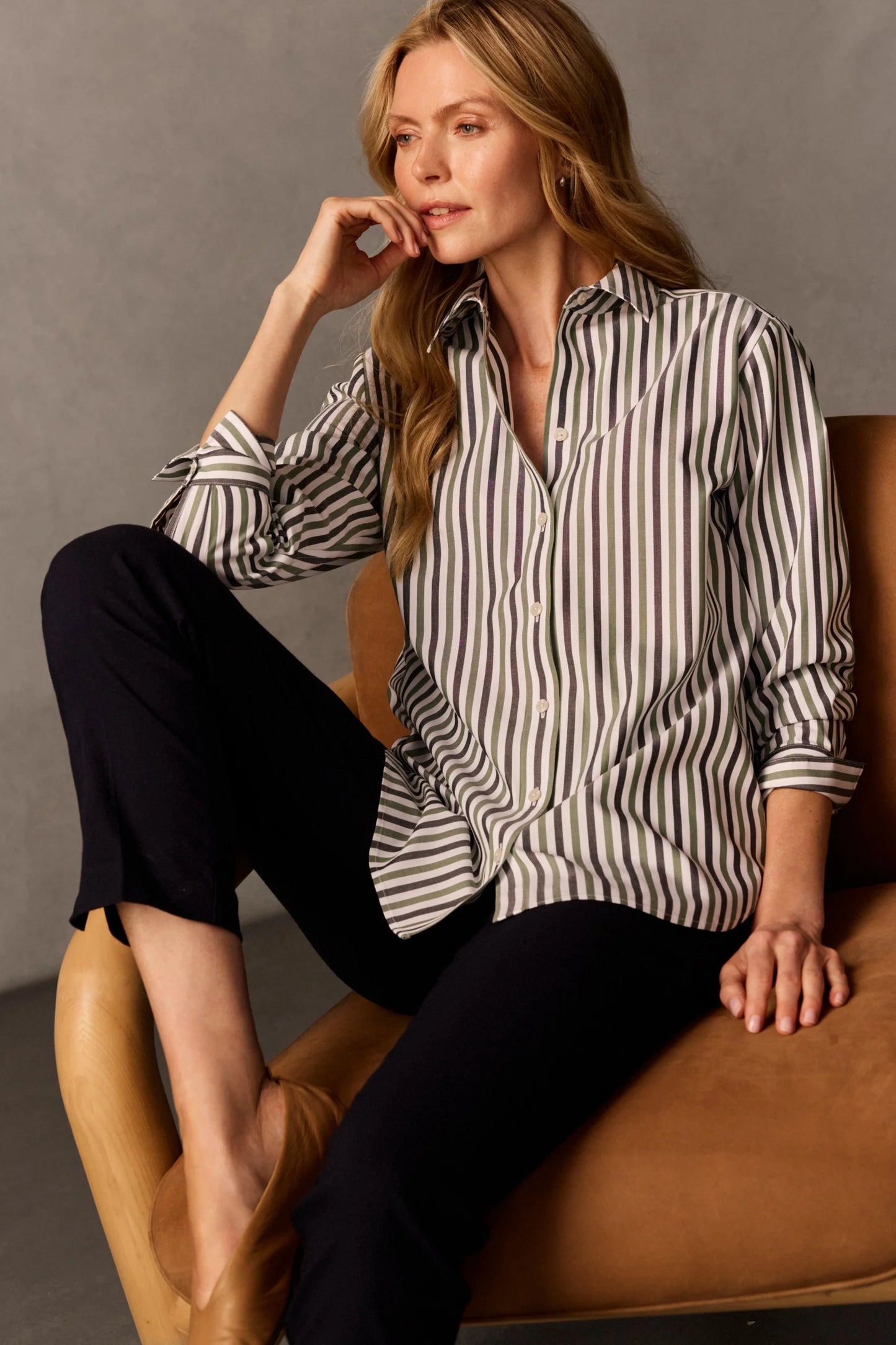 Meghan No Iron Pinpoint Stripe Long Sleeve Shirt