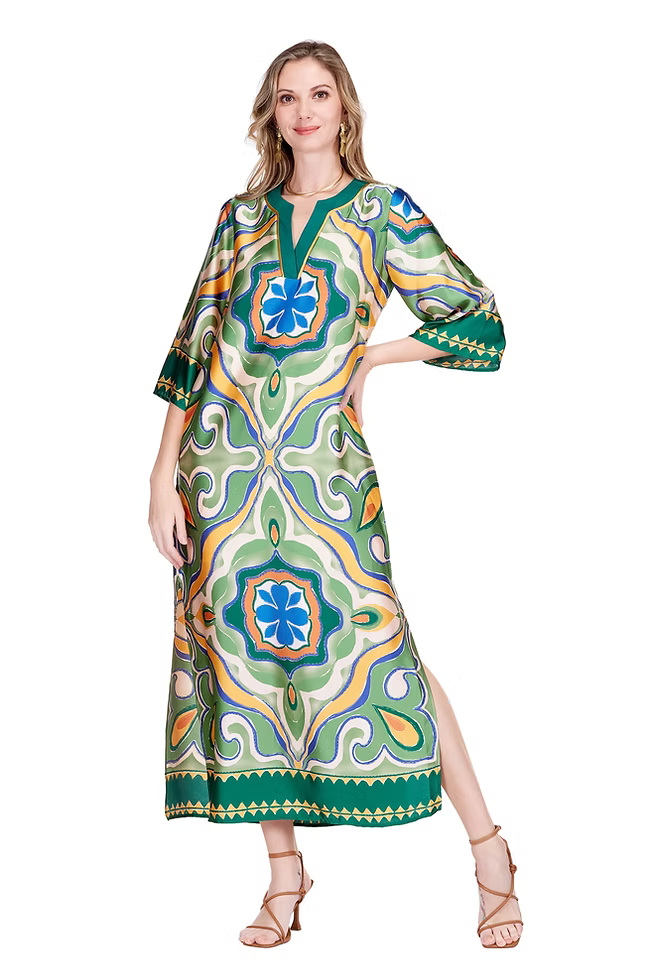 Moroccan Tile Trimmed Maxi Dress