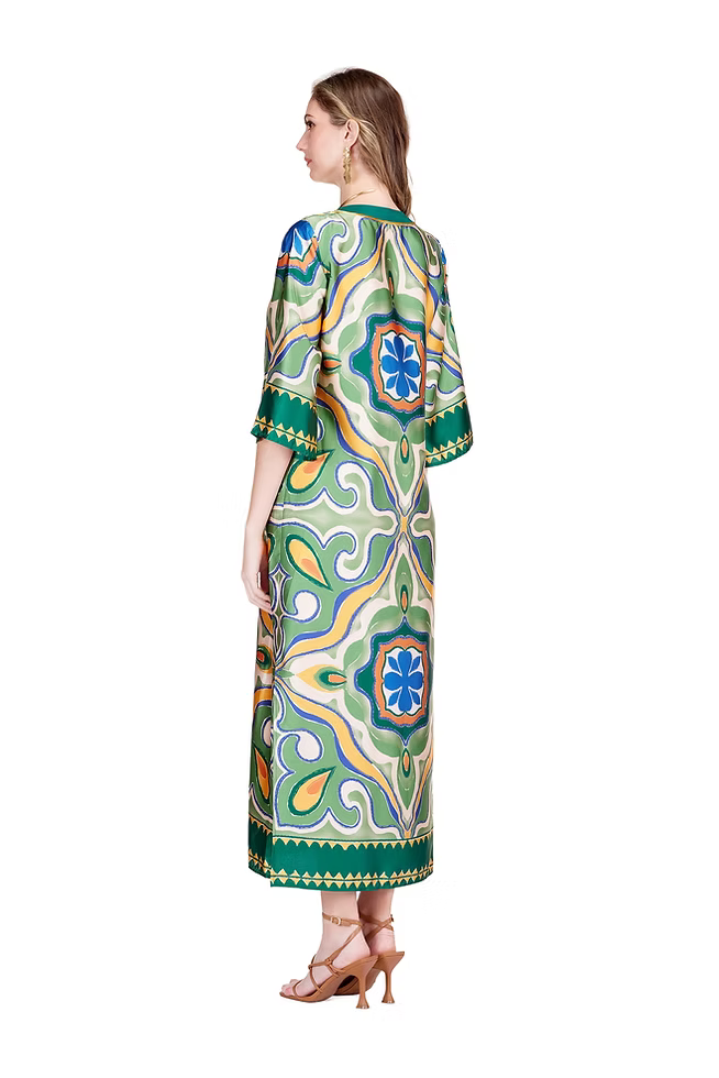 Moroccan Tile Trimmed Maxi Dress