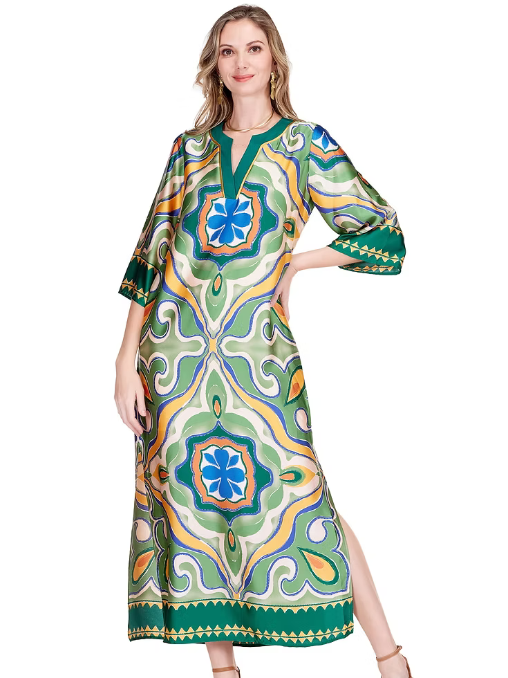 Moroccan Tile Trimmed Maxi Dress