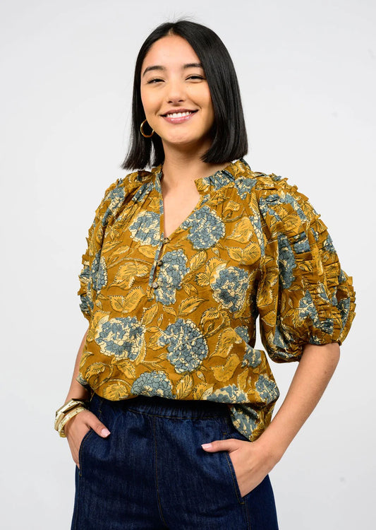 Hydrangea Ruffle Sleeve Top
