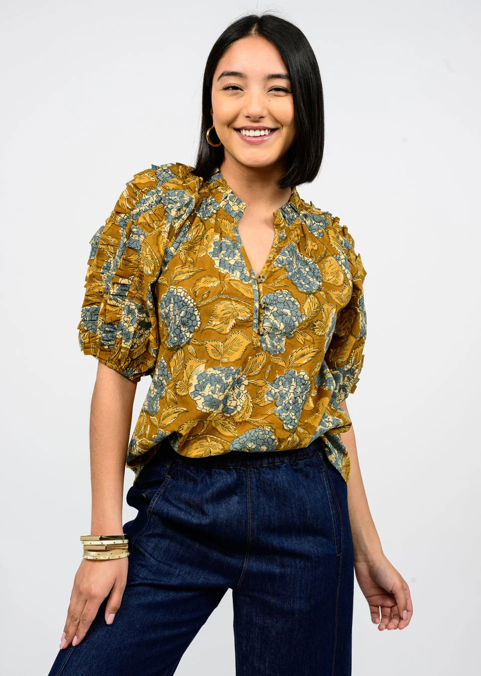 Hydrangea Ruffle Sleeve Top