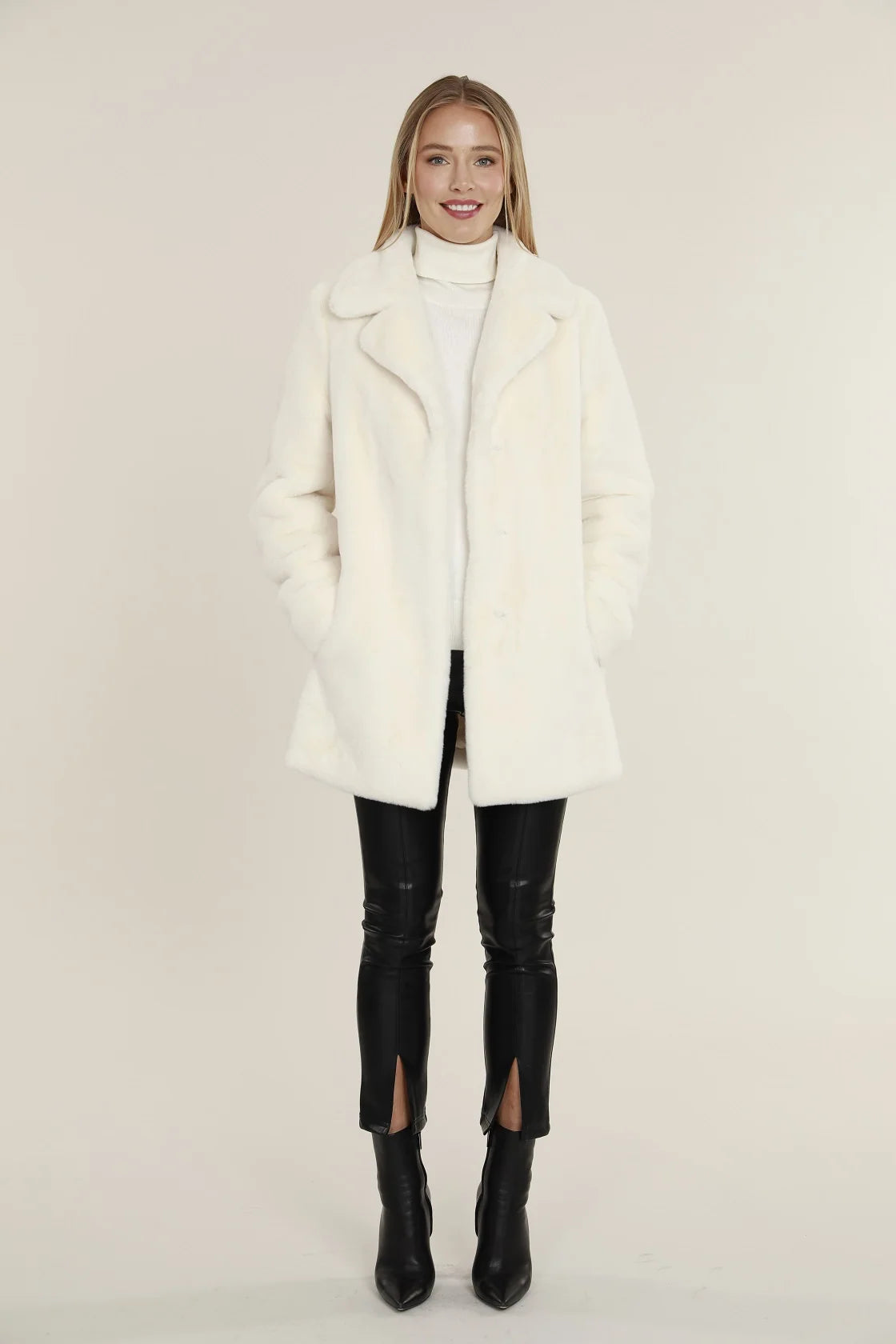 Mid Length Plush Faux Fur Coat