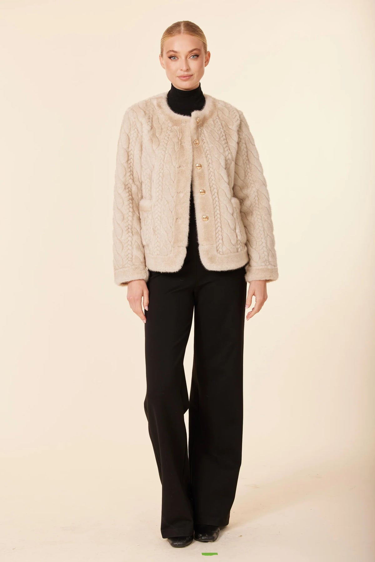 Faux Fur Cable Knit Design Jacket