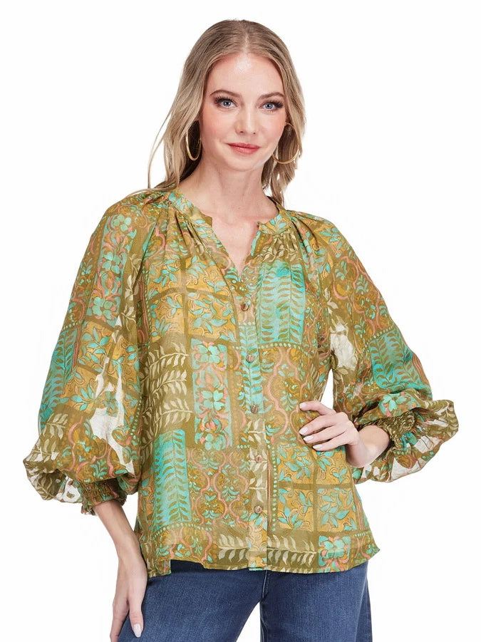 Olive Tapestry Print Top