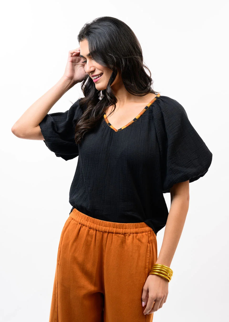 Embroidered Neck Top