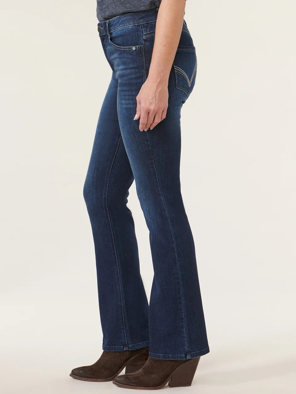 "Ab"solution® High Rise Embroidered Indigo Itty Bitty Boot Jean