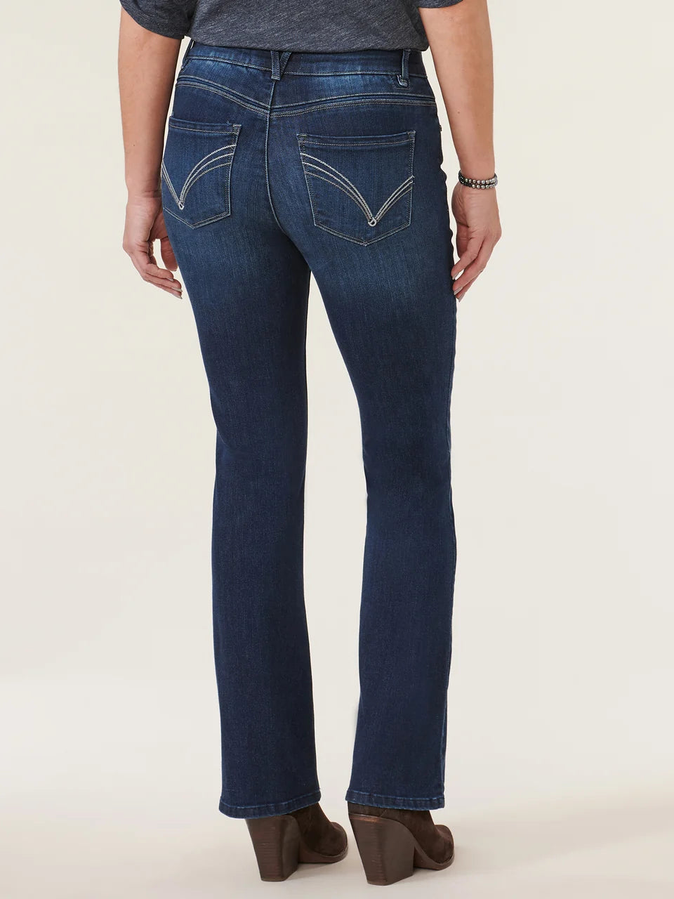 "Ab"solution® High Rise Embroidered Indigo Itty Bitty Boot Jean