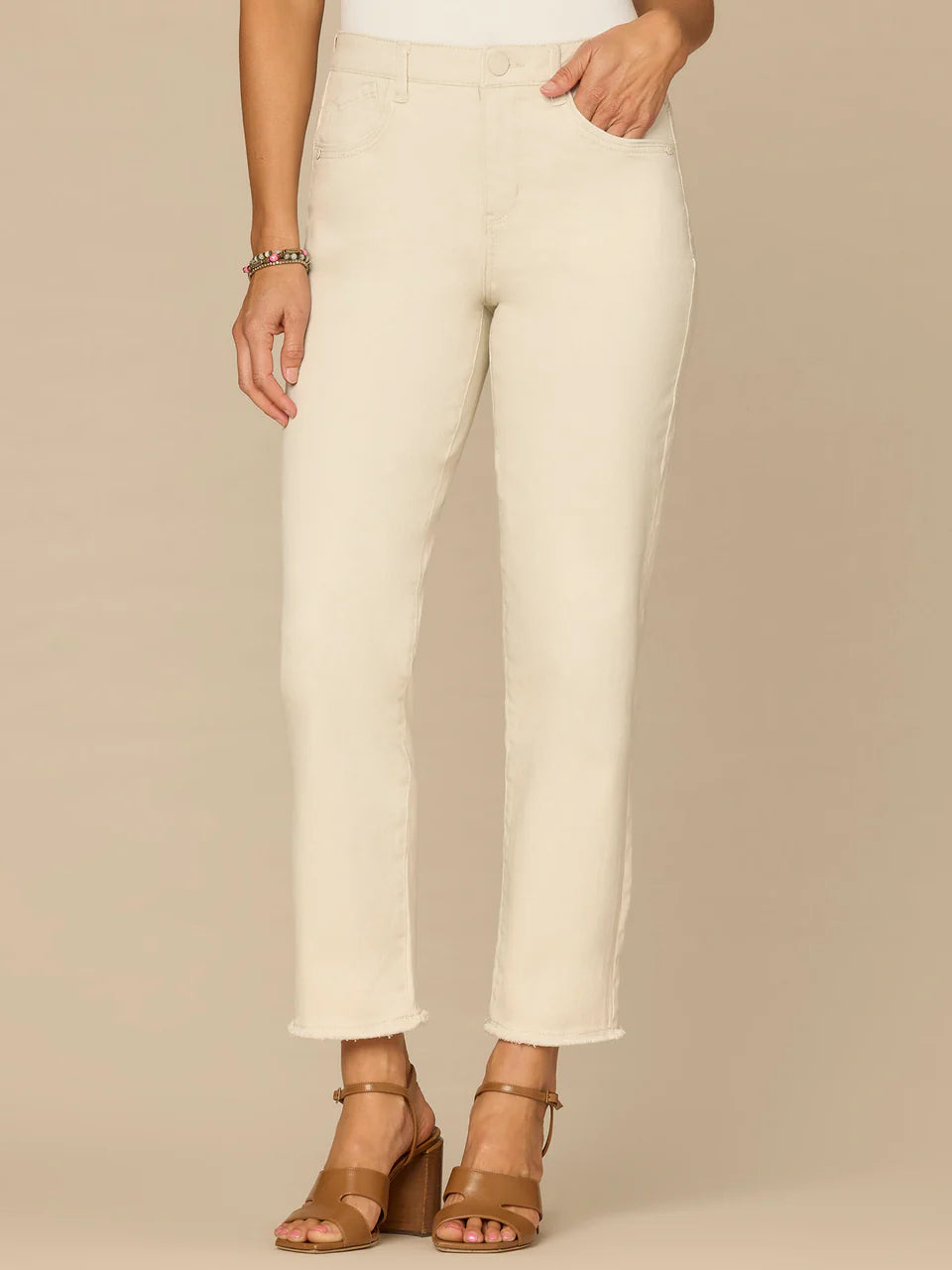 "Ab"solution® Colored Slim Straight Cascading "D" Pants