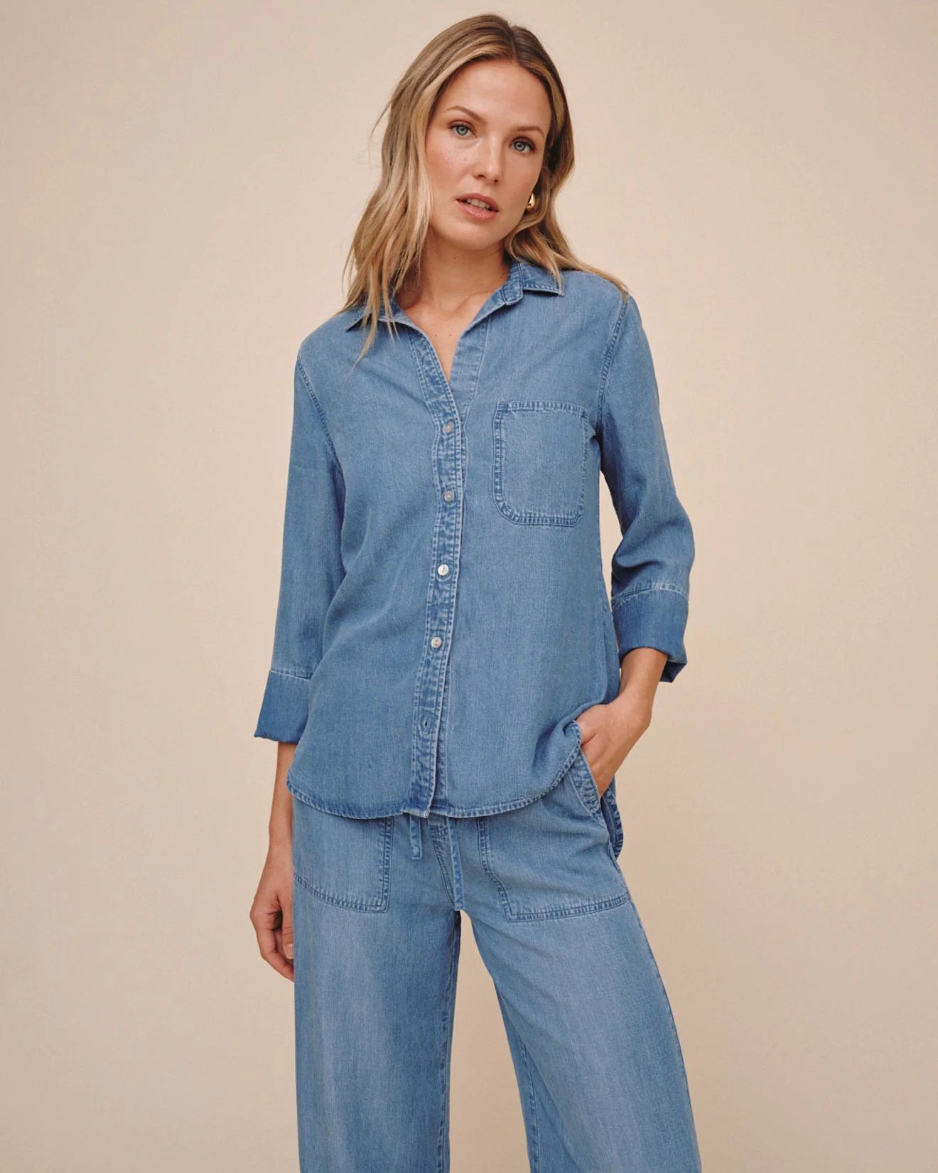 Shirt Tail Button Down in Indigo Harbor Wash