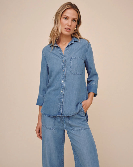 Shirt Tail Button Down in Indigo Harbor Wash