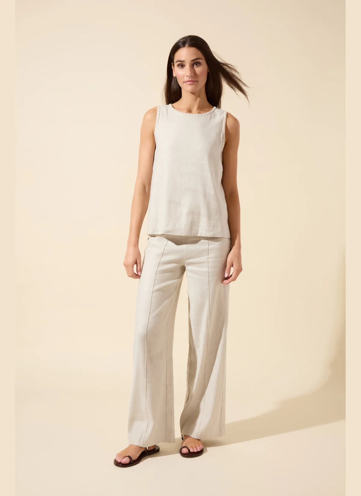 Gabriela Linen Hi Waist Pintuck Wide Leg Pant