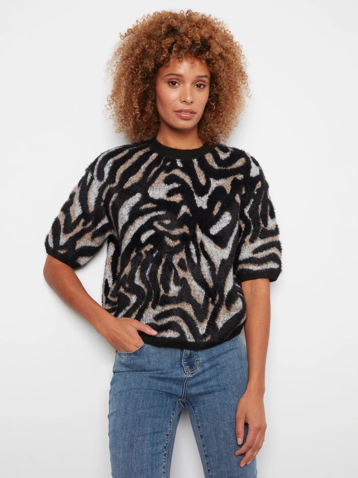 Balloon Sleeve Jacquard Sweater
