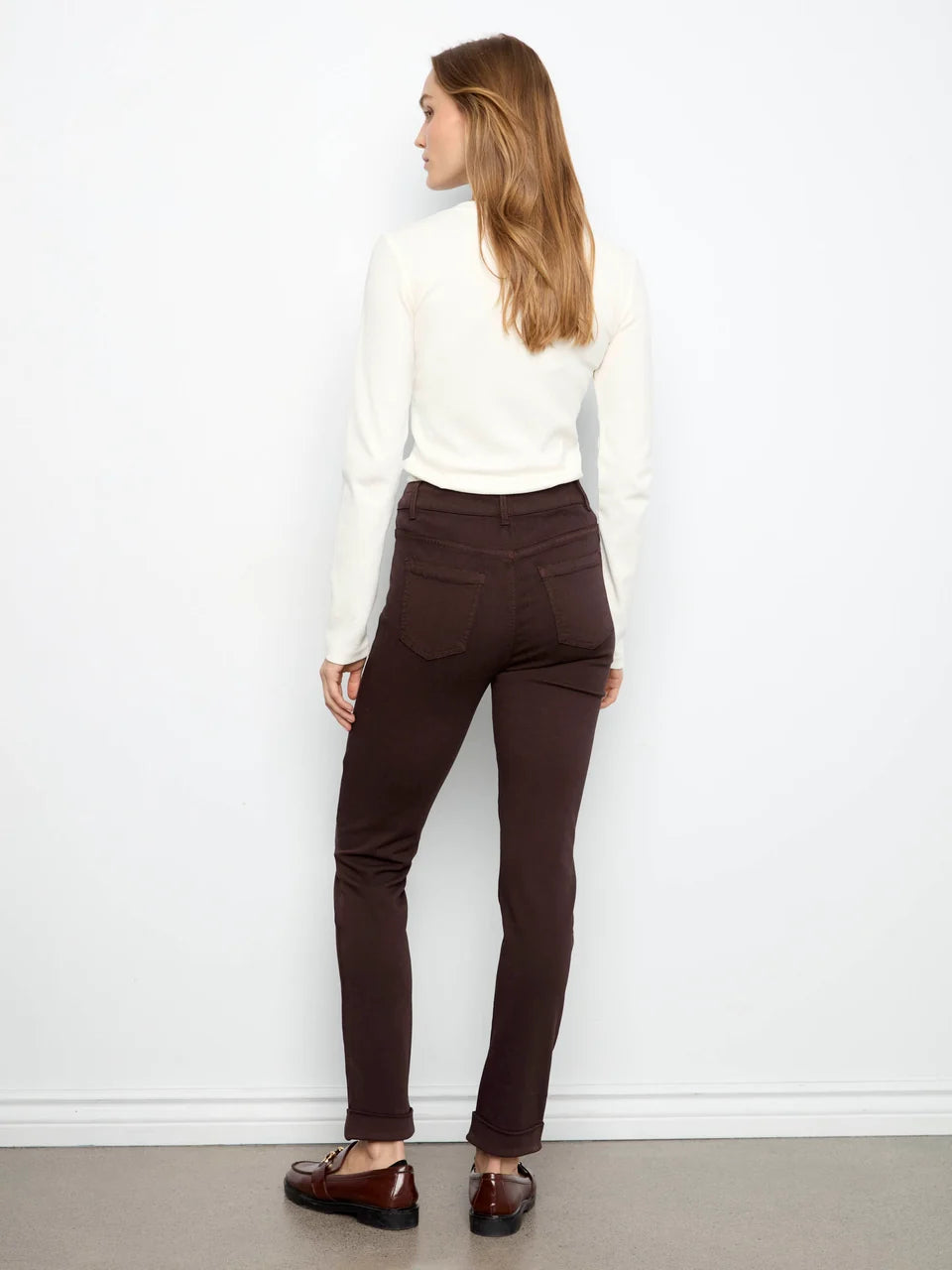 Cuffed Hem Twill Jeans in Coffee