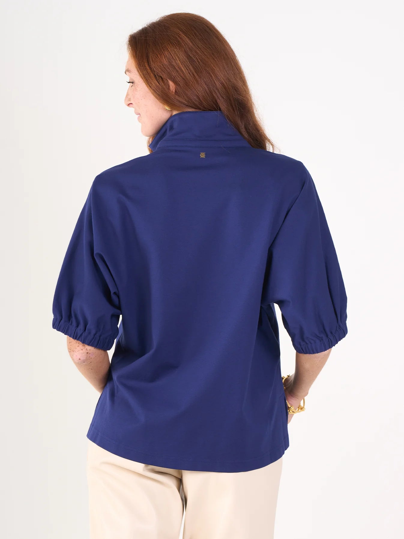 Navy Cotton Poplin Poppy Top.