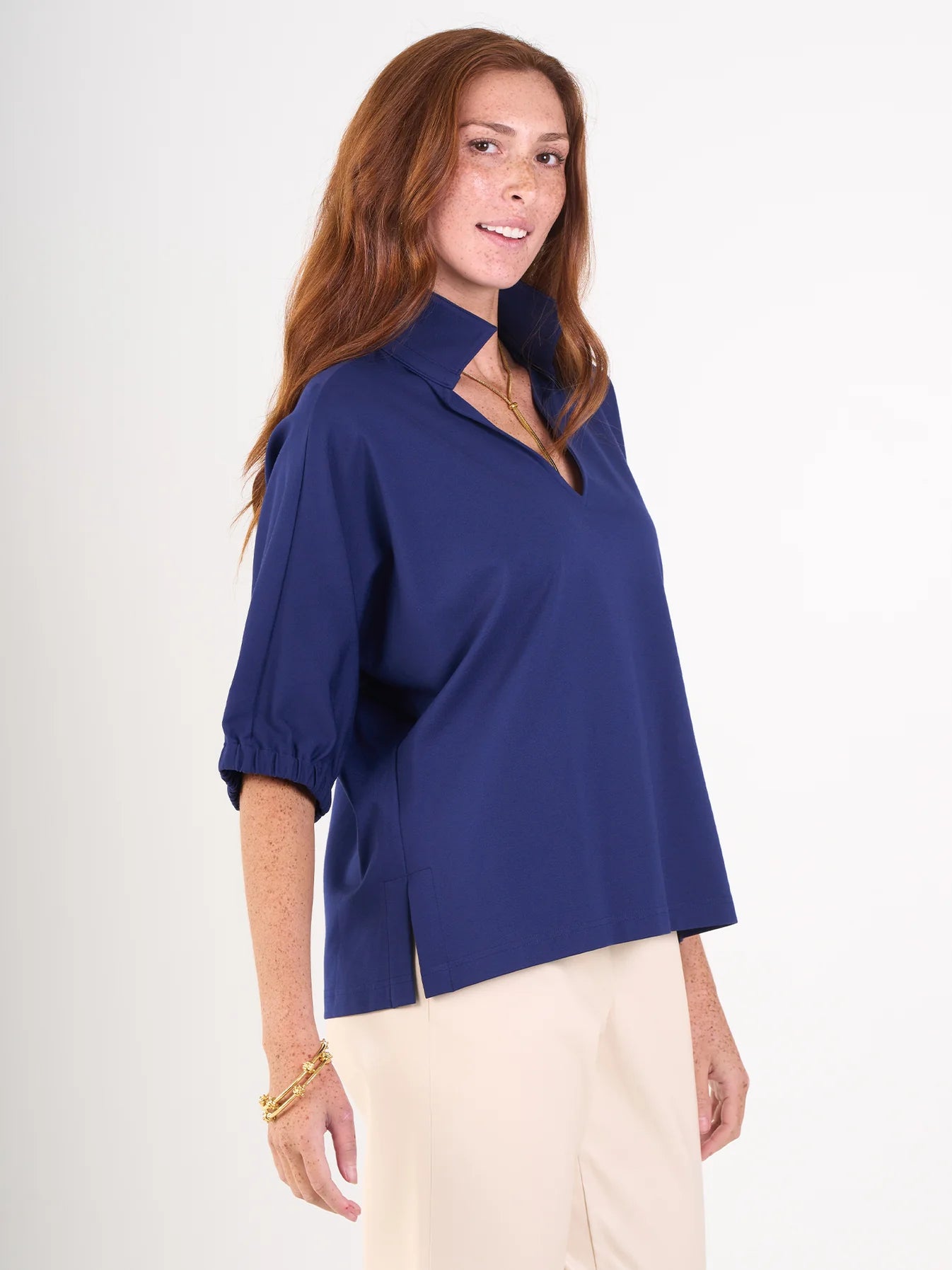 Navy Cotton Poplin Poppy Top.