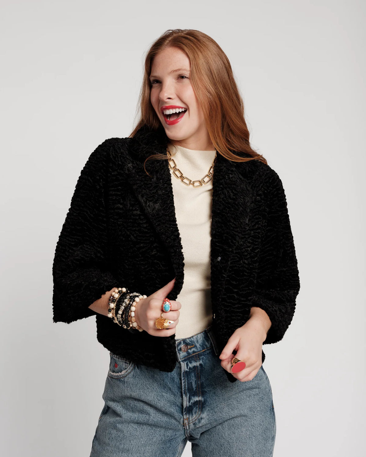 Blaine Jacket in Lamb Faux Fur