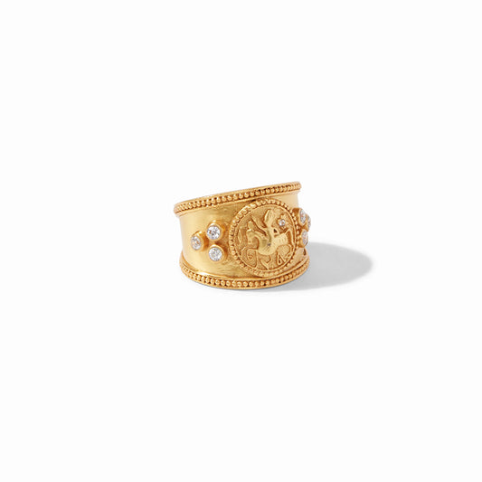 Size 7 Coin Crest Ring in Gold and Cubic Zirconia