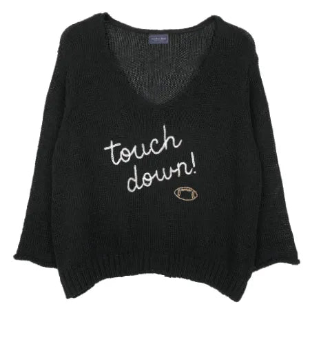 Touch Down 3/4 Sleeve V Neck Cotton Sweater