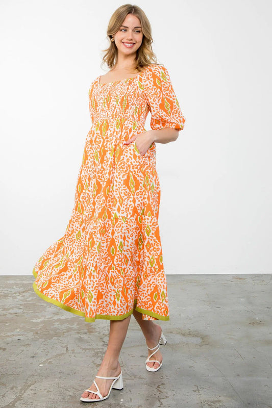 Paula Puff Sleeve Midi Dress - The French Shoppe