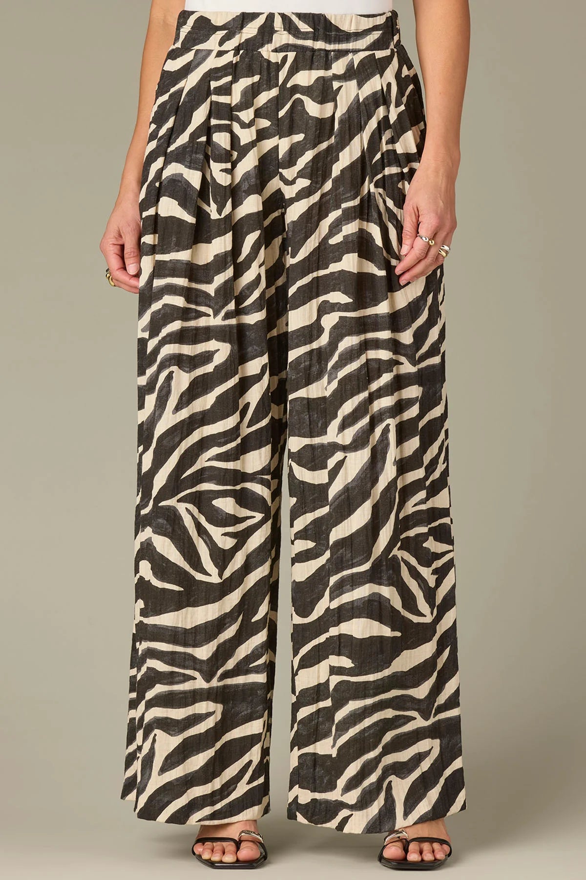 Skyrise Triple Pleat Palazzo Glider Pants in Zebra Print
