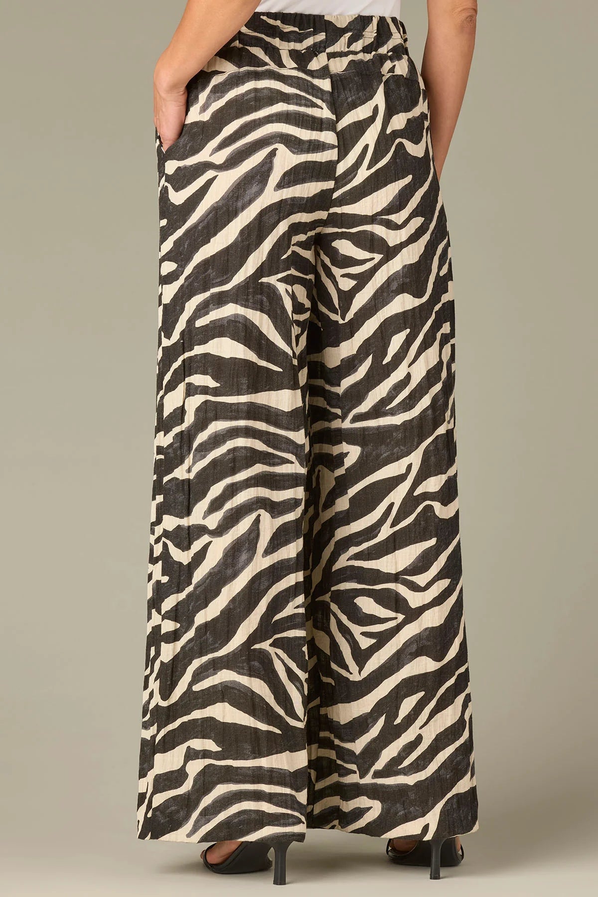 Skyrise Triple Pleat Palazzo Glider Pants in Zebra Print