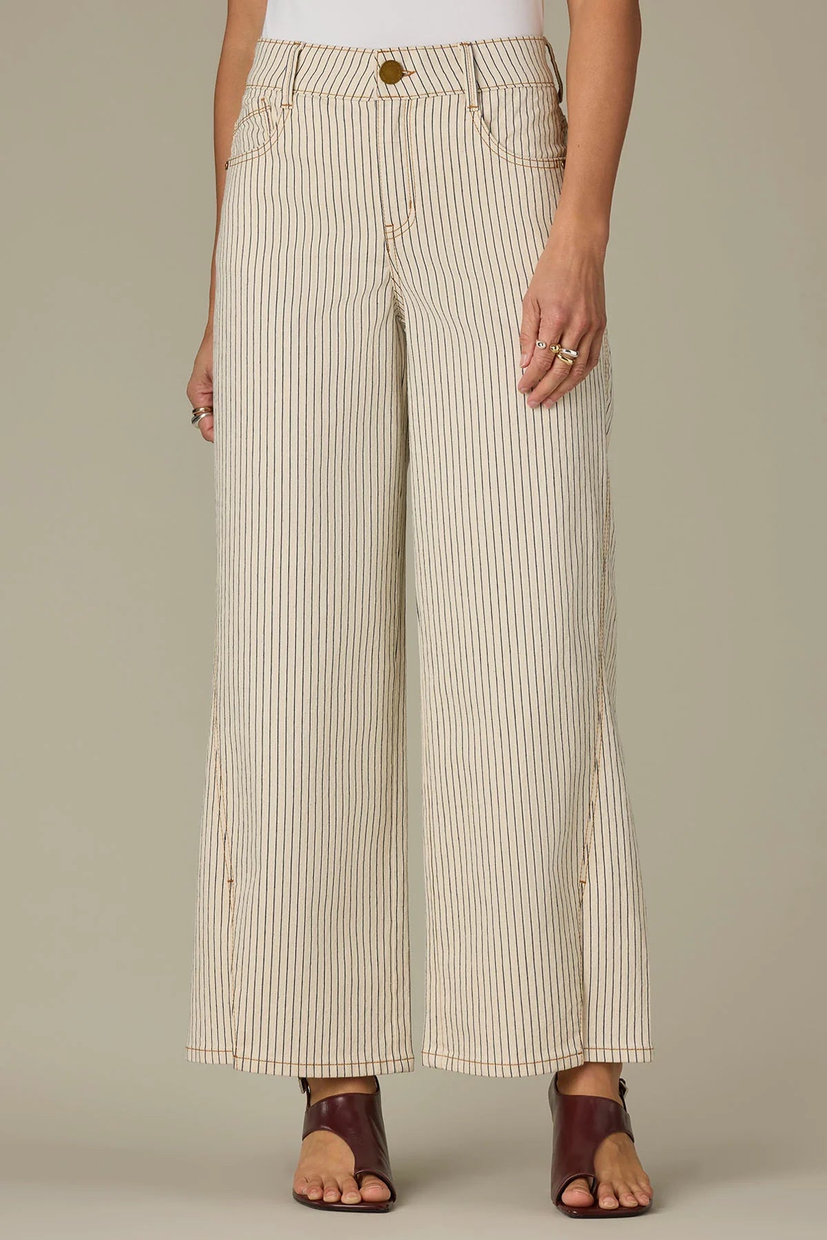 Sam High Rise Forward Seam Striped Wide Leg Jeans