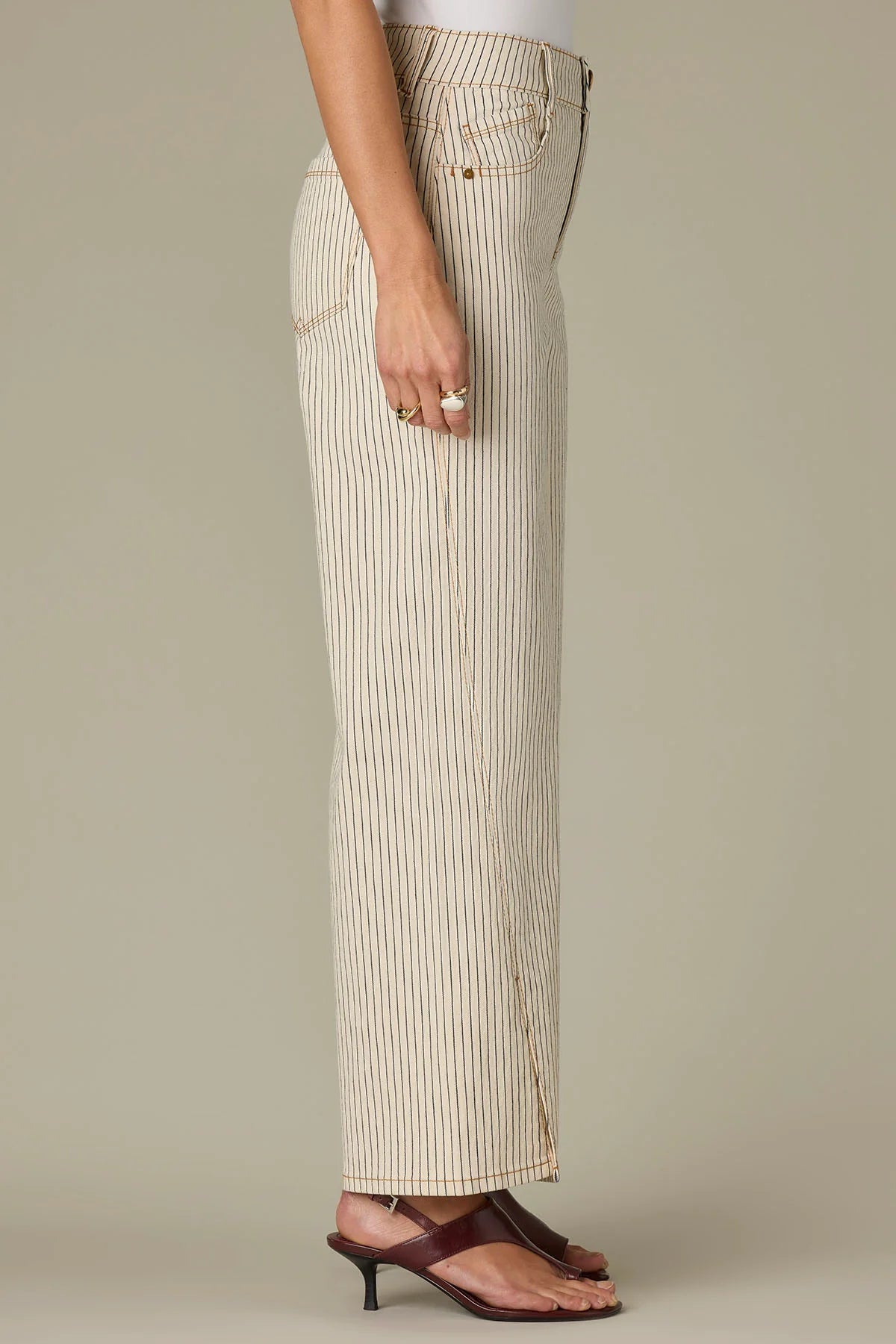 Sam High Rise Forward Seam Striped Wide Leg Jeans