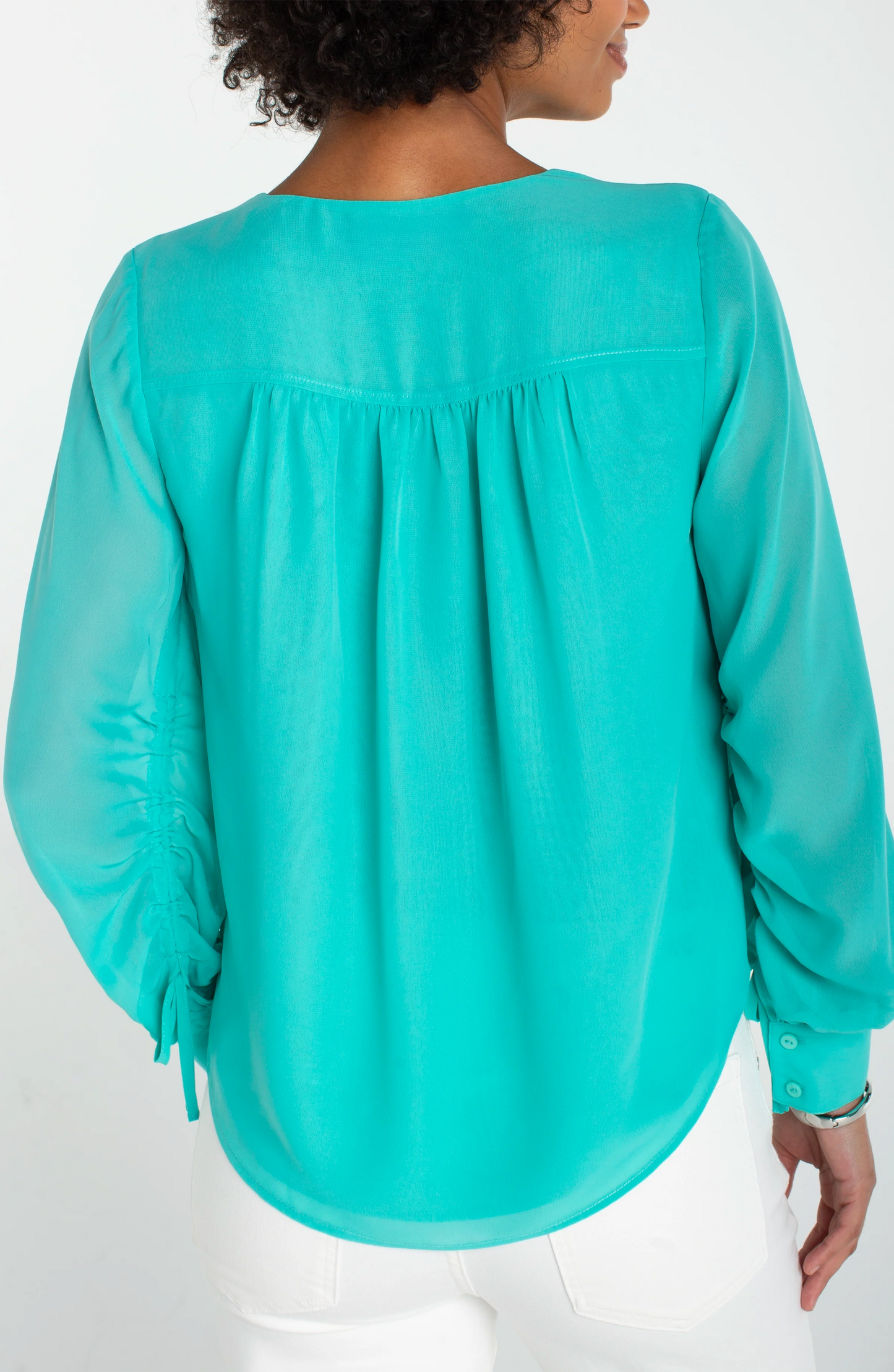 Long Sleeve Woven Blouse with Sleeve Tie